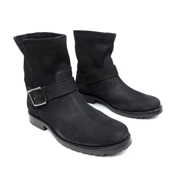 Frye Boots Natalie Short Engineer Boot Black Nubuck Leather Ankle Riding Booties - Picture 4 of 11